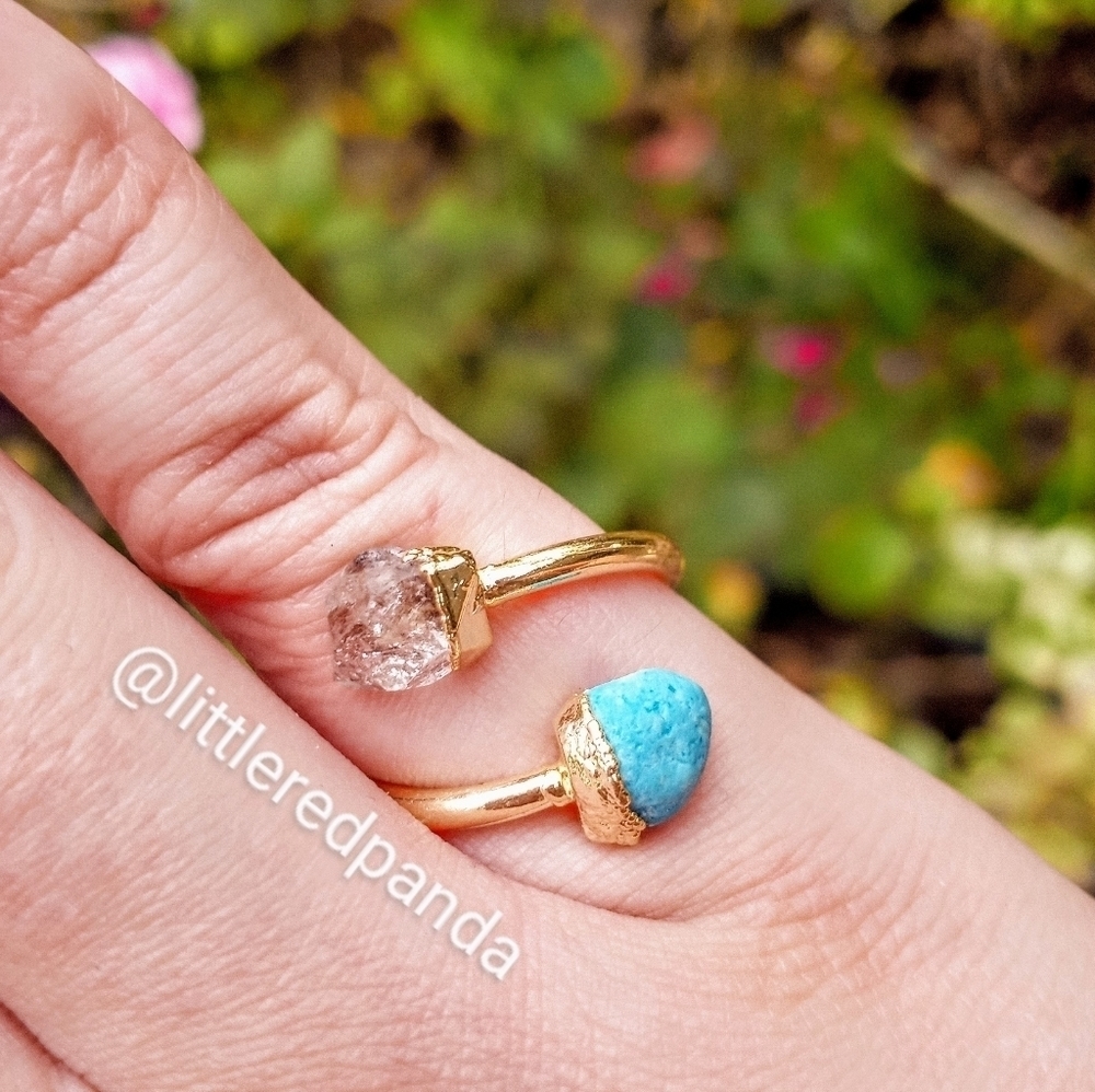 Herkimer and turquoise 18K plated wrap ring - Picture 2 of 4
